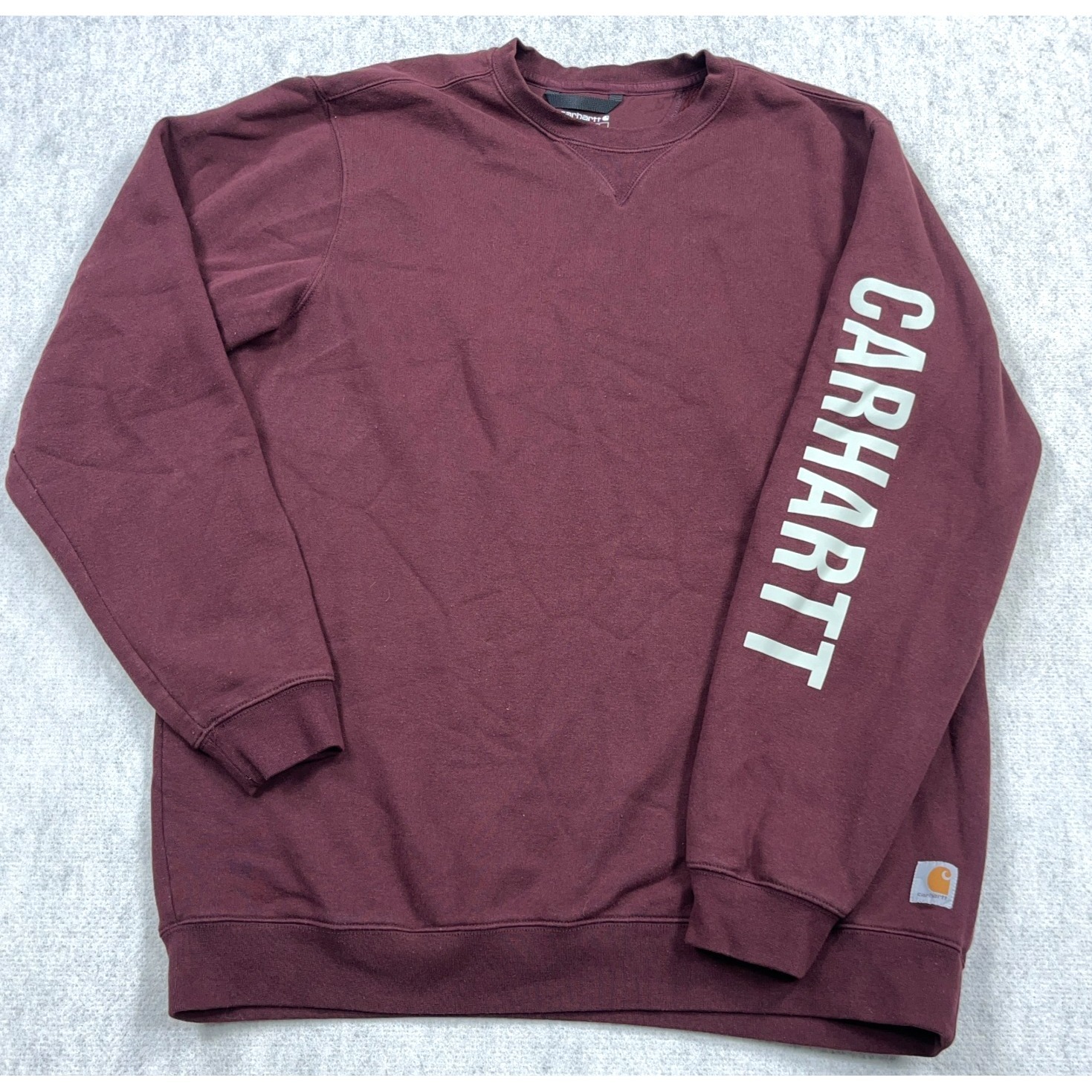 Carhartt Sweatshirt Men Xl Maroon Loose Fit Crewneck Spellout Work Wear Adult